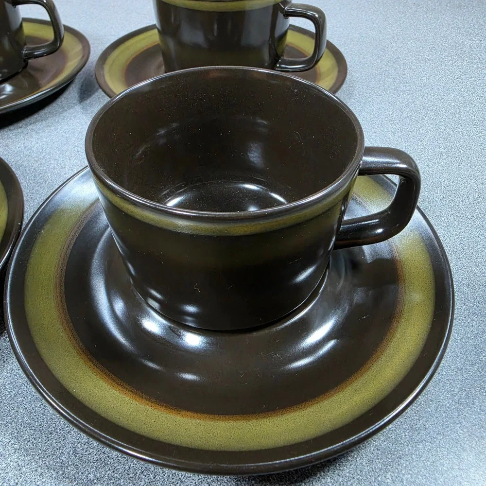 Mikasa Majorca Cup Saucer‎ Set 12pc Brown Green Vintage Japan MCM Excellent
